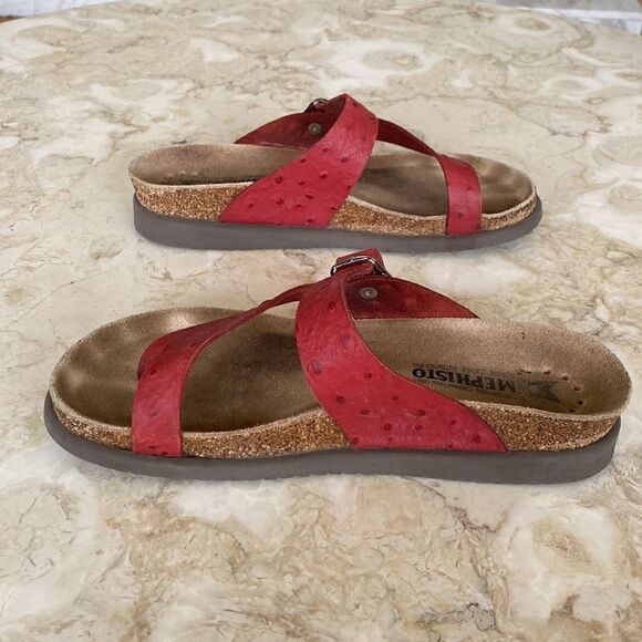 Mephisto Helen Air Relax Ostrich Embossed Red Leather Women’s Sandals - Picture 7 of 16